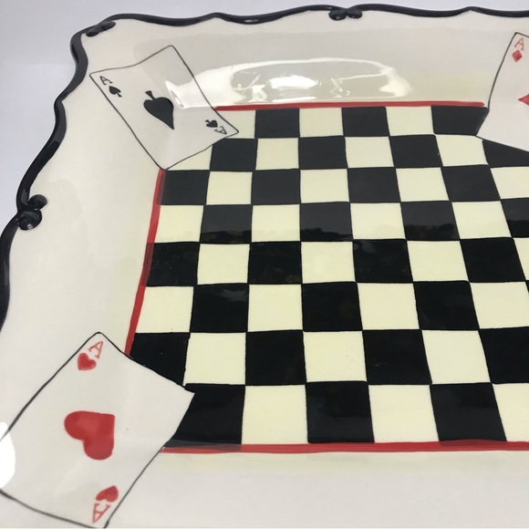 Young's Heartfelt Kitchen Creations Ceramic 11.5” Plate Chess board Cards Black - Picture 4 of 13